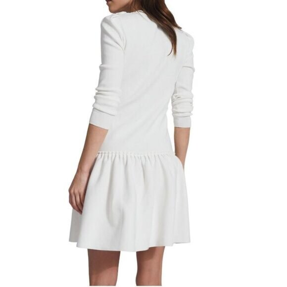 Reiss Charlotte Flippy Knitted Ruffle Hem Fit & Flare Mini Sweater Dress White L - Picture 2 of 15